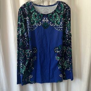 Talbots Women's Blue and Green Paisley Jersey Top